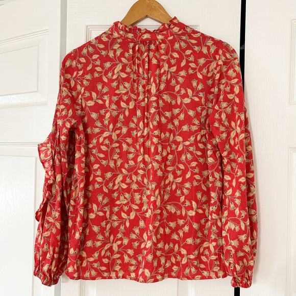 Who What Wear Red Floral High Neck Blouse Ruffle Trim Women’s Size Medium EUC - Picture 4 of 7